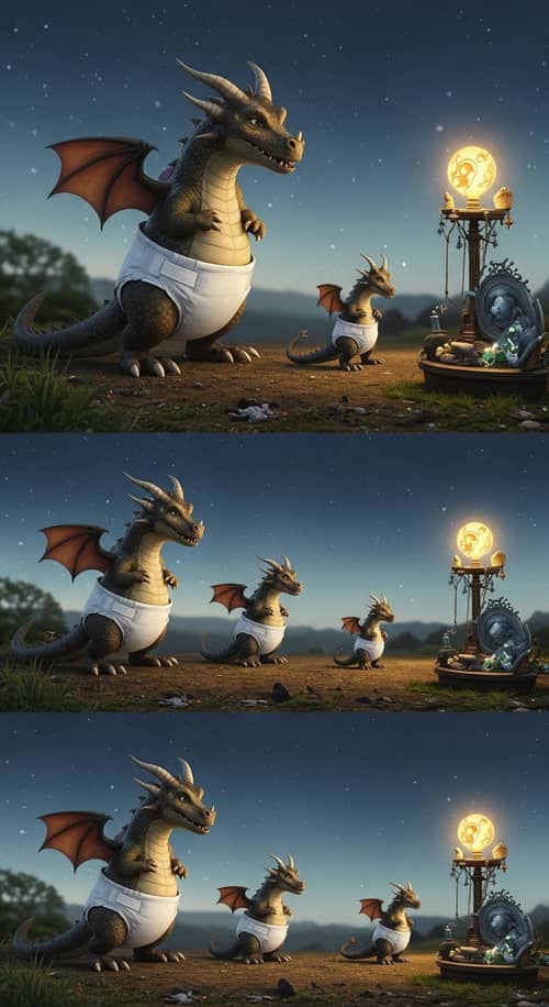 Shrinking Dragon in White Diaper Transformation