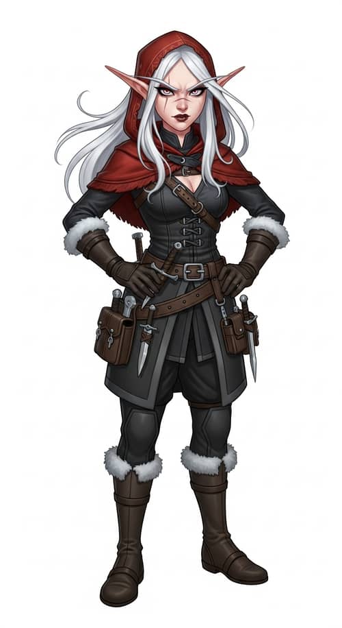 Half-Elf Rogue Character | Disciplined & Mischievous | Cold Climate Attire