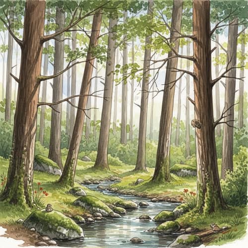 Tranquil Forest Watercolor Interpretation
