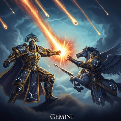Astrology-Inspired Gemini vs Pegasus Armoured Warriors Battle