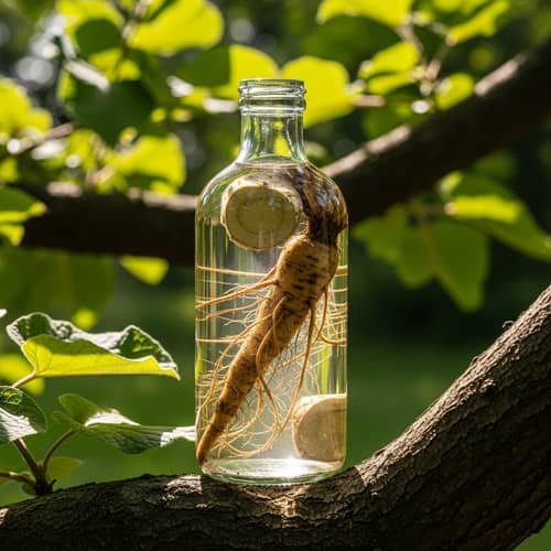 Transparent Glass Bottle with Burdock Root - Magical Depiction