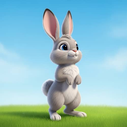 Adorable Rabbit in Lush Meadow | Cute Cartoon Image