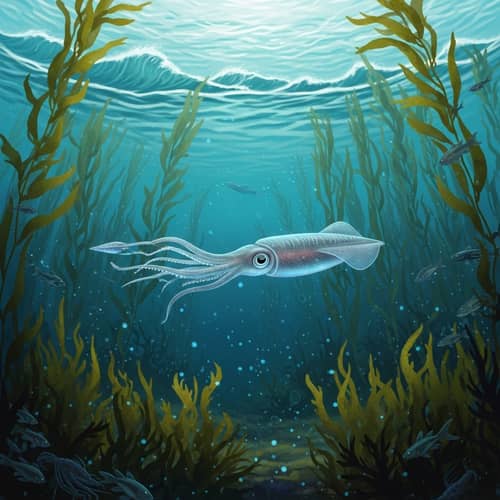 Glowing Squid: Underwater Ballet Amid Luminescent Microorganisms