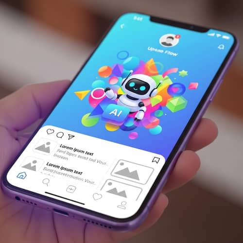 AI Smartphone App with Robot Icon and Colorful Geometric Designs
