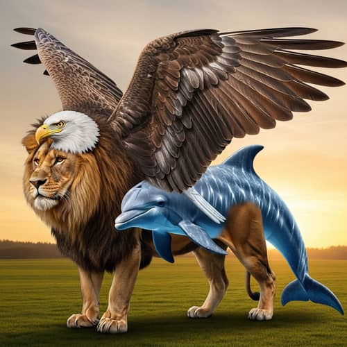 Fantastical Lion Eagle Dolphin Hybrid: Mythical Creature Showcase
