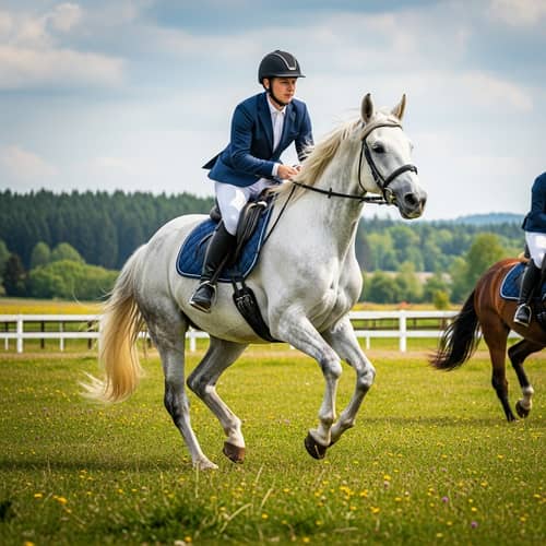 Majestic White Horse Galloping Through Colorful Field
