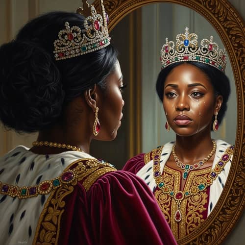 Hyperrealistic Oil Painting of African American Woman as Queen
