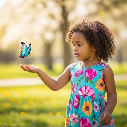 African-American Little Girl and Butterfly: Childhood Wonder Captured