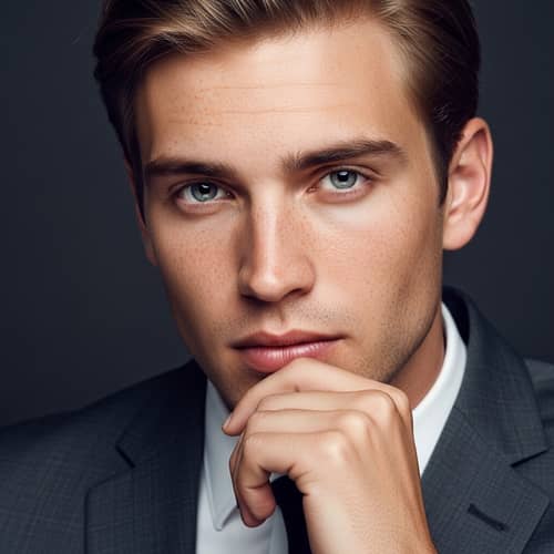 Handsome Young European Man with Grey Eyes and Moles | Website Name