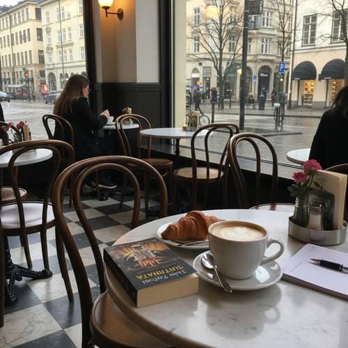 Cozy Café Scene in Stockholm with Caffè Latte and Croissant
