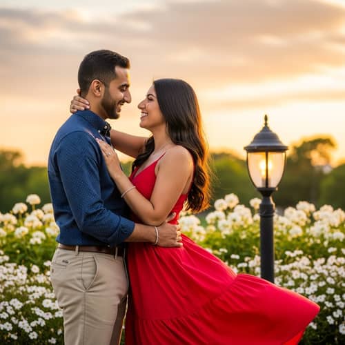 Romantic Couple Embracing in Park - Deep Affection Captured