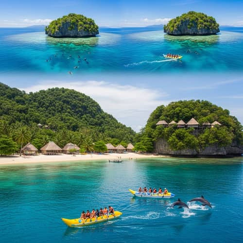 Visayas Region Panoramic View with Sandy Beach, Native Huts & Dive Site