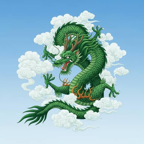 Majestic Green Dragon in Chinese Style Artwork