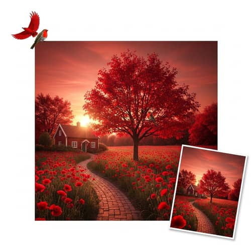 Calm Red Scene with Poppies and Robin | Website Name