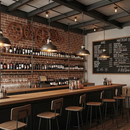 Industrial-Style Bar Design | Rustic Brick Walls & Vintage Decor