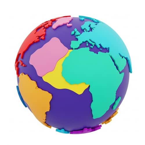 Colorful Alien Planet 3D Render - Vibrant Geometric Continents