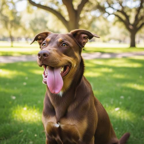Happy Brown Dog Sitting in Park