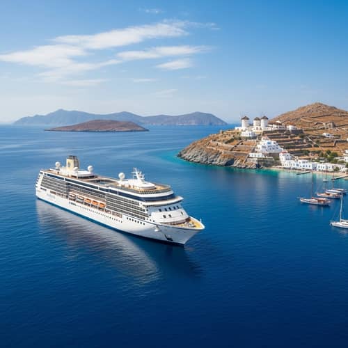 Luxurious Cruise Ship in Sapphire Blue Waters | Milos Island View
