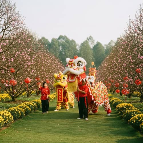 Vibrant Vietnamese Tet Festival Celebration with Cultural Dragon