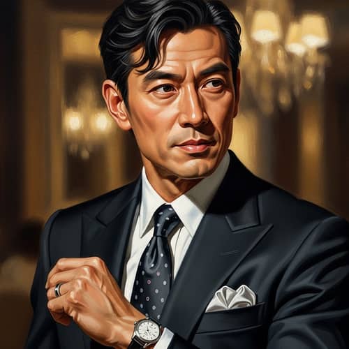Hong Kong Male Actor in Stylish Suit Portrait | Oil Painting