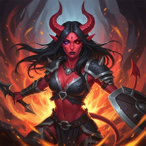 Hispanic Female Tiefling Barbarian: Fiery Fantasy Battle Art