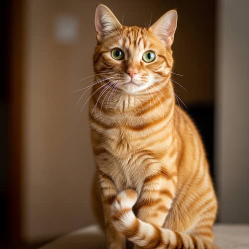 Striped Orange Tabby Cat - Peaceful Feline Staring Curiously