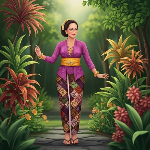 Graceful Javanese Girl in Traditional Kebaya Outfit | Tropical Garden Scene