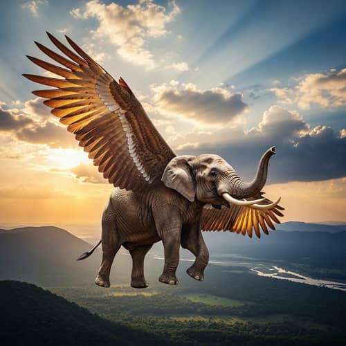 Flying Elephant in the Sky - Magical Scene