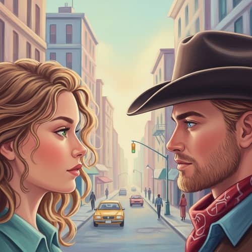 Whimsical Urban Romance Illustration | Oil Painting
