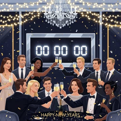 Luxurious New Year's Gathering with Diverse Employees Toasting