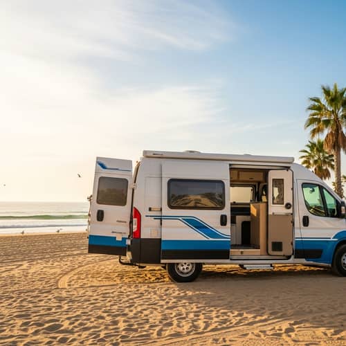 Camper Van on Sandy Beach in Southern Spain