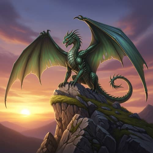 Majestic Dragon on Rocky Cliff at Sunset