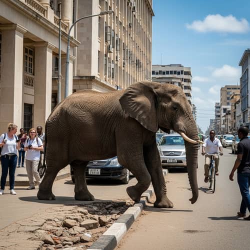 African Elephant Roaming the Streets of Dar es Salaam