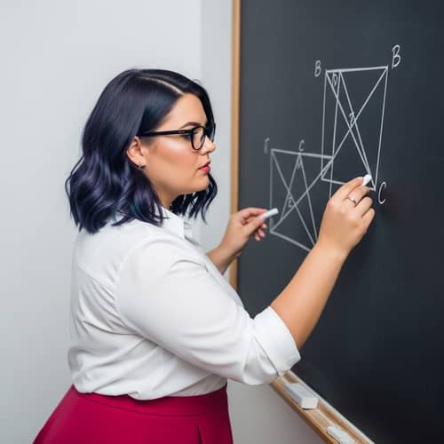 Female Teacher Drawing Complex Geometric Figure on Blackboard