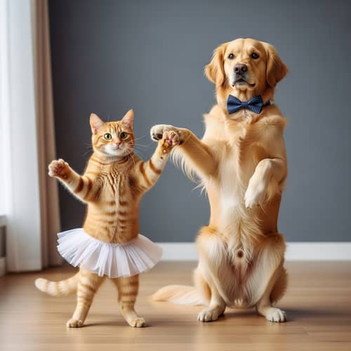 Enchanting Dance of Ginger Cat and Majestic Golden Retriever