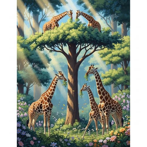 Giraffes in Forest: Harmonious Coexistence