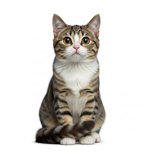 Multicolored Domestic Short-Haired Cat | Cute Cat with Fluffy Tail