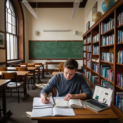Western Student Studying in Classroom Setting