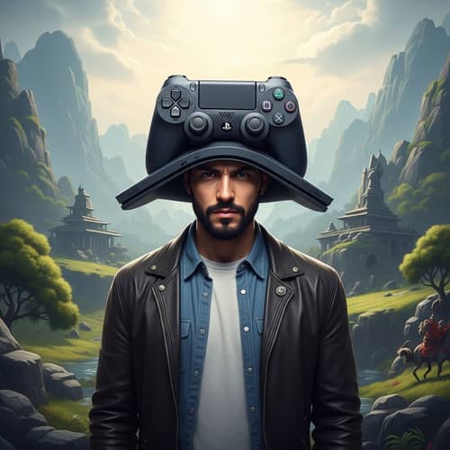 Fantasy PS4 Hat Guy in Mystical Landscape