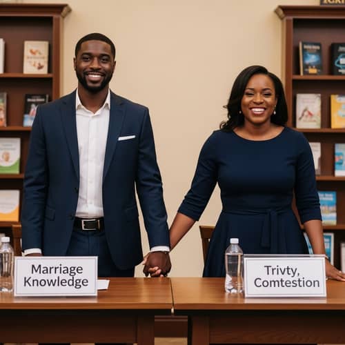 Elegant Black Couple Competing in Marriage Knowledge Contest