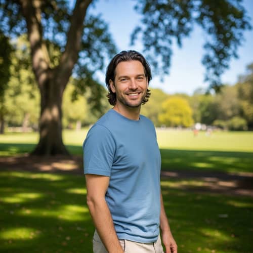 Smiling Person in Casualwear at Sunny Park