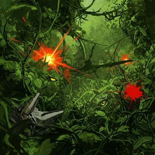 Abstract Jungle Warfare Scene | Green Foliage & Symbols