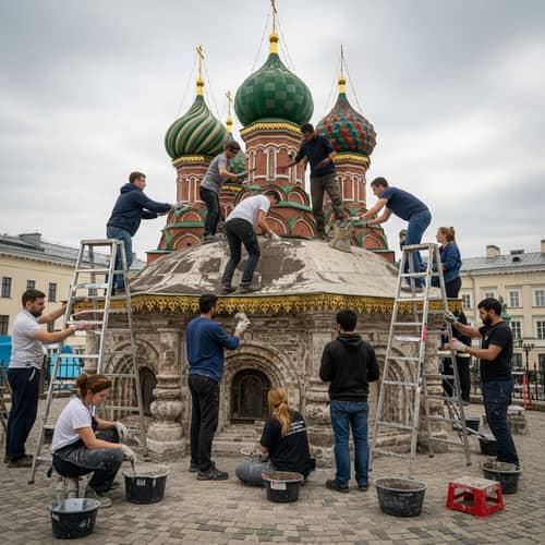 Diverse Volunteers Restoring Majestic Historic Monument | Collaboration