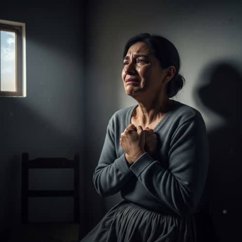 Hispanic Woman in Despair | Emotional Scene Depiction