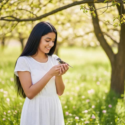 Natural Beauty of Hispanic Girl in Blooming Meadow