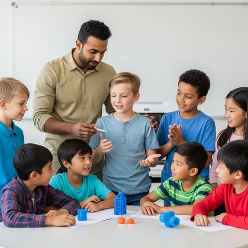 Diverse Classroom Learning: 3D Printing Lesson with Middle-Eastern Teacher