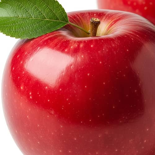 Fresh Red Apple - Crisp and Ripe with Green Leaf