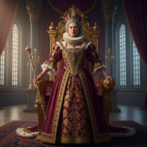 Regal Female Historical Figure Protecting Symbol of Power