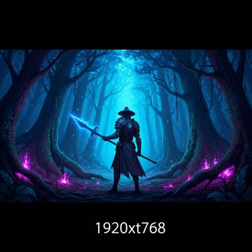 Enigmatic Figure in Dark Forest | Mystical Aura of Blues & Purples