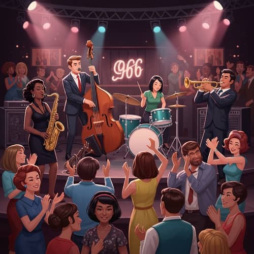 1966 Jazz Music Scene: Lively Night Club with Multiracial Band